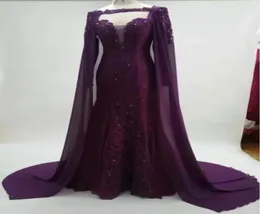 Purple evening dresses with cape long sleeve african evening gowns real picture factory high quality woman formal dresses6641568