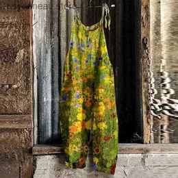 Vestidos casuais básicos de uma peça de verão salto vintage mancos de perna larga calças folgadas salto macacão de macacão imprimido solto mulheres casuais macacão escritório senhora 1 t240415