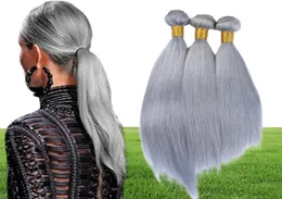 Estensioni di capelli umani grigio argento brasiliano 3pcs setose dritti remy weaves grigio grigio bundle di capelli umani 10-30 "4261483