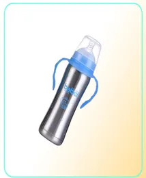 新しい赤ちゃん給餌ボトルステンレス鋼製サーモスボトルハンドル防止乳頭ストロー3IN1 Milk262O5810636