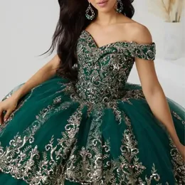 Blackish Green Quinceanera Elbiseler Balo elbisesi doğum günü önlükleri altın dantel aplikeler Tull korse tatlı 16 elbise vestidos 15 de