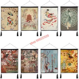 Dekorative Figuren Tibetaner Volksstil Home Decoration Tapestry Restaurant Malerei einfaches Tuch hängen
