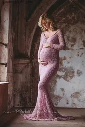 Moderskapsklänningar 2022 sjöjungfru bröllopsfotografering spets maxi gravid klänning axel sexig kvinnor gravid klänning fotografering prop q240413