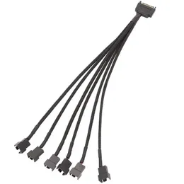 Svart ärm 30 cm Cooler Cooling Fan Splitter Power Cable 12V 4-stift till 6 Port 3Pin/4Pin-kontakt för Molex IDE Computer PC DIY