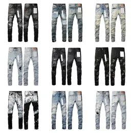 Männer lila lose hohe Taille Ksubi Jean Ripped Street Jeans Retro -Lackflecken Patch -Loch Denim Streetwear Silme Füße Mikro -Elastizier 8v8s