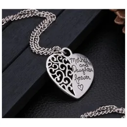 Pendant Necklaces Heart Shape Mom And Daughter Pendants For Women Adjustable Sier Plating Hollow Chain Necklace Jewelry Gif Drop Deliv Dhhra
