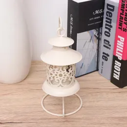 Candle Holders Moroccan Classical Hollow Candlestick Iron Holder Lantern Crafts Wedding Party Home Decoration (White)