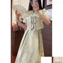 Roupas étnicas Moda retro chinesa tradicional de saia curta Blusa de luva de trave alta alta cintura meio elegante feminino