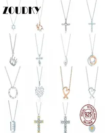 Dorapang 100 925 Sterling Silver Necklace Hearted Sun Cross Crown Crown Teardrop Pendant Chain Rose Gold Original Women Jewelry9500579