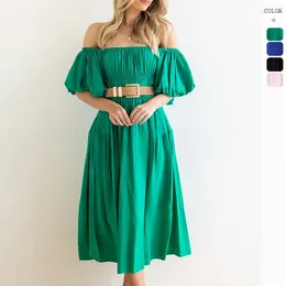Summer Off Shoulder Pleated Waist Wrapped Dress For Women Cape Beach Bathing Suit Exits Clothes Swimwear And Cover Up Saida