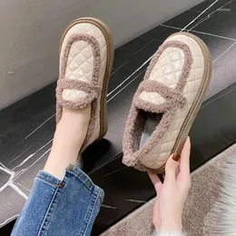 Casual Shoes 2024 Women Home Cotton Female Students All-Match Warm Plush Winter Plus Velvet Non-Slip Plat-Bottomed Peas