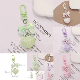 New Sweet Love Bow Keychain Small Fresh Colour Plated Acrylic Keyring for Women Girls Creative Headphone Case Accessories DIY Gifts