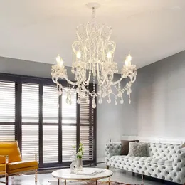 Candeliers American Living Room Crystal lustre retrô Lâmpada branca Lâmpada Restaurante French Princess Friand French