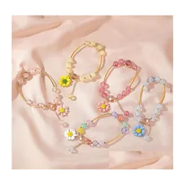 Pipoca de pipoca de miçangas de cristal linhas de cristal pulseiras femininas Little Daisy Flower Bracelet Good Friend Girls Jewelry Gift Drop Deliver