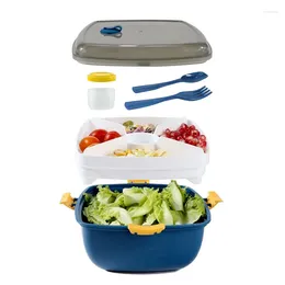 Piatti da 1200 ml di scatole da pranzo Contenitore a 2 strati Insalata Griglia Bowl di bento scatole portatili con forchetta per cucchiaio per