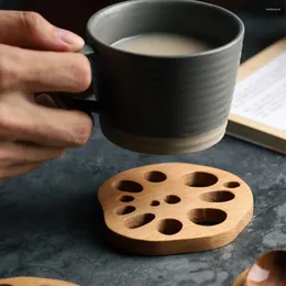 차 트레이 방지 연꽃 뿌리 슬라이스 디자인 찻잔 커피 우유 홈 엘 오피스 수제 패드 용 나무 컵 트레이.