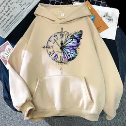 Sweatshirts Mens Jackets Butterfly Clock Print Hoodies Y2K Aesthetic Streetwear Casual rolig tröja Korean Fashion Clothes Women