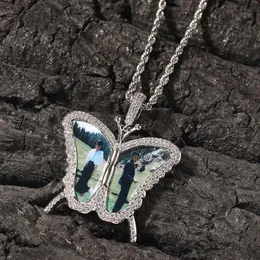 Mode Custom Photo Butterfly Rahmen Anhänger Halskette glänzende Kubikzirkonia Top -Qualität Hip Hop Halskette Schmuckmarke Halsband Geschenke für Frauen Freundinnen