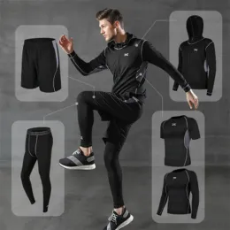 Setler/Takım 5 PC/Set Erkek Terzçilik Sıkıştırma Spor Takım Spor Salonu Fitness Giysileri Çalışma Jogging Sport Wear Egzersiz Egzersiz Taytları