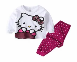 طفلة فتاة Pajamas Pajama Enfant Fille New Spring Autumn Kids Home Cotton جميلة كاتون CAT LITTLE 2