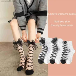 Kids Socks Baby Girl Transparent Mesh Socks Sweet Lolita Style Cross Pattern Slow Socks Transparent sheer Socks with Bow Q240413