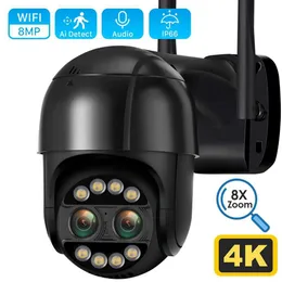 Kamery IP 8MP 4K 2,8 mm +12 mm Dual obiektyw 8x Hybrydowa Zoom Ptz IP Kamera Wi -Fi Wykrywanie człowieka 4MP Audio P2P Security Surveillance Aparer 24413