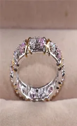 Lady039s 925 Sterling Silver pink Tanzanite Couple rings Yellow Gold Eternal Band Wedding Ring for Women Jewelry size 518622800