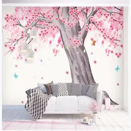 Wallpapers Customized 3d Wallpaper Watercolor Flowers Open Rich Cherry Tree Landscape Background Wall High-grade Waterproof Material