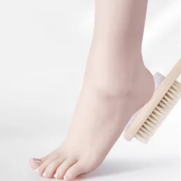 1pcs zweiseitige Fußpflege Borstenborstbruste Holzgriff Bimsstein entfernen Sie tote Haut