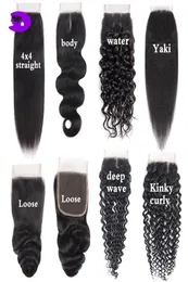 Vergine brasiliana Vergine Human Weaving Chiusure Wave Body Wave Wave Deep Straight Righy Straight Natural Black Black 4x4 Closure di pizzo 88821476