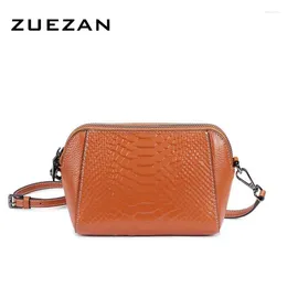 Shoulder Bags 2 Zipper Compartments Shell Bag Serpentine Natural Cowhide Women GENUINE LEATHER Female Crossbody T072