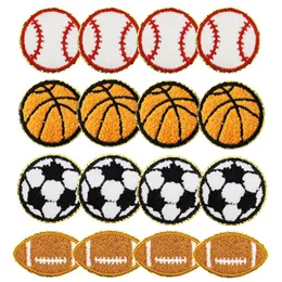 Sport Themed Patch Chenille Iron on Patches Gold Edges Basketball Soccer Baseball Football Volleyball Sew on Applique for Bags Hats DIY Clothing Repair