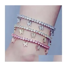 Anklets Creative Rhinestone Small Butterfly Simple Temperament Claw Chain Tassel Foot Ornaments Stylish Beach Ornament Anklet For Dro Dh09G