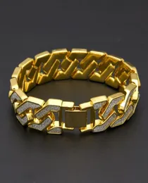 Bracciale a catena di collegamento cubano per maschi ghiacciati braccialetti hip hop gioielli in oro groviglio zircone catene93157799