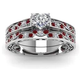 Delicate Heartshaped Diamond Wedding Ring 925 Sterling Silver Ruby Bridal Ring Set Wedding Ring Anniversary Commitment Jewelry Si7633764