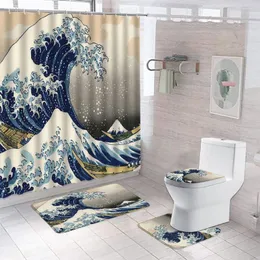 Cortinas de chuveiro Japão Great Wave Print Curtain Set