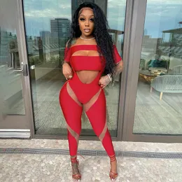Women's Jumpsuits Sexy Jumpsuit Fashion Cutout See-through Off-Shoulder Tight Short Sleeve High Waist Casual
