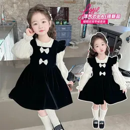 Kleidungssets 2024 Mädchen Baby Spring Herbst Set Samt fliegende Ärmeln Kleid Kleid Puffs Hemden elegante 2pcs Anzüge Kinder Kinder Kleidung