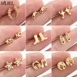 Stud Earrings Fashion Stainless Steel Piercing For Women Leaves Boots Star Cactus Music Small Earings Girls Cartilage Ear Studs