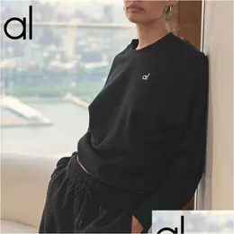 Yoga outfit al-yoga besättningshalsplover varma tröjor Sier 3D-logotyp på bröstet lösa svettkläder uni casual topp mode outwear jacka drop otafi