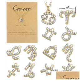 Colares pendentes 12 colar de constelação de diamante zodíaco com cartão -presente para homens Mulheres Jóias de aniversario Pingentes DHDMJ