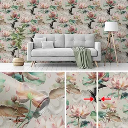 Hintergrundbilder Moderne Lotus Blume Selbstkleber PVC Tapetenschale und Stick entfernbarer wasserdichte Wanddekoration für alle Zimmer