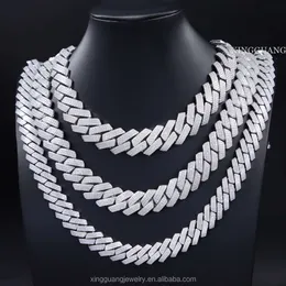 Solid Sier 15 мм шириной 20 мм 3row GRA Сертификат VVS Moissanite Diamond Cuban Link Chain Men Rapper Rapper Hip Hop Ожерелье