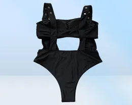 Женщины 039s купальники черный купальный купальник вырезаны Badpak Fused Monokini Thong Нейлоновый спандекс.