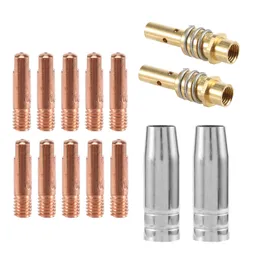 14Pcs 15Ak New Coating Protection Nozzle Set, Protective Sleeve Welding Tool Contact Tip Holder Diffuser Torch Gas Nozzle Tip Holder For Mig
