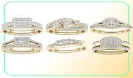 Crystal feminino Big Zircon Stone Ring Set Moda Gold Silver Bridal Wedding Rings for Women Promise Love Engagement Ring6658985