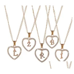 Anhänger Halsketten Klassische Roségold 26 Buchstabe Diamant asphaltiert Liebe Herz Halskette Alphabet A-Z anfängliche Frauen Juwely Geschenk Drop Lieferung DH7NI