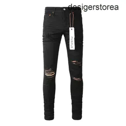 Marca viola Black denim maschile sottile in forma lavata in difficoltà skinny danneggiata danneggiata buca distrutta streetwear jeans strappato