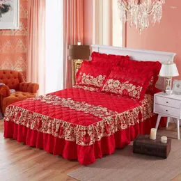 Sängkläder sätter 30 ticken säng kjol dubbel spetsar sängäcke polyesterark för bröllopshusvandring presenttäcke med elastisk