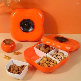 Piatti Creative Snack a forma di cachi con coperchio 4 compartimenti Rimovibile Nut Nut Candy Storage Box per l'organizzatore del tavolo da casa